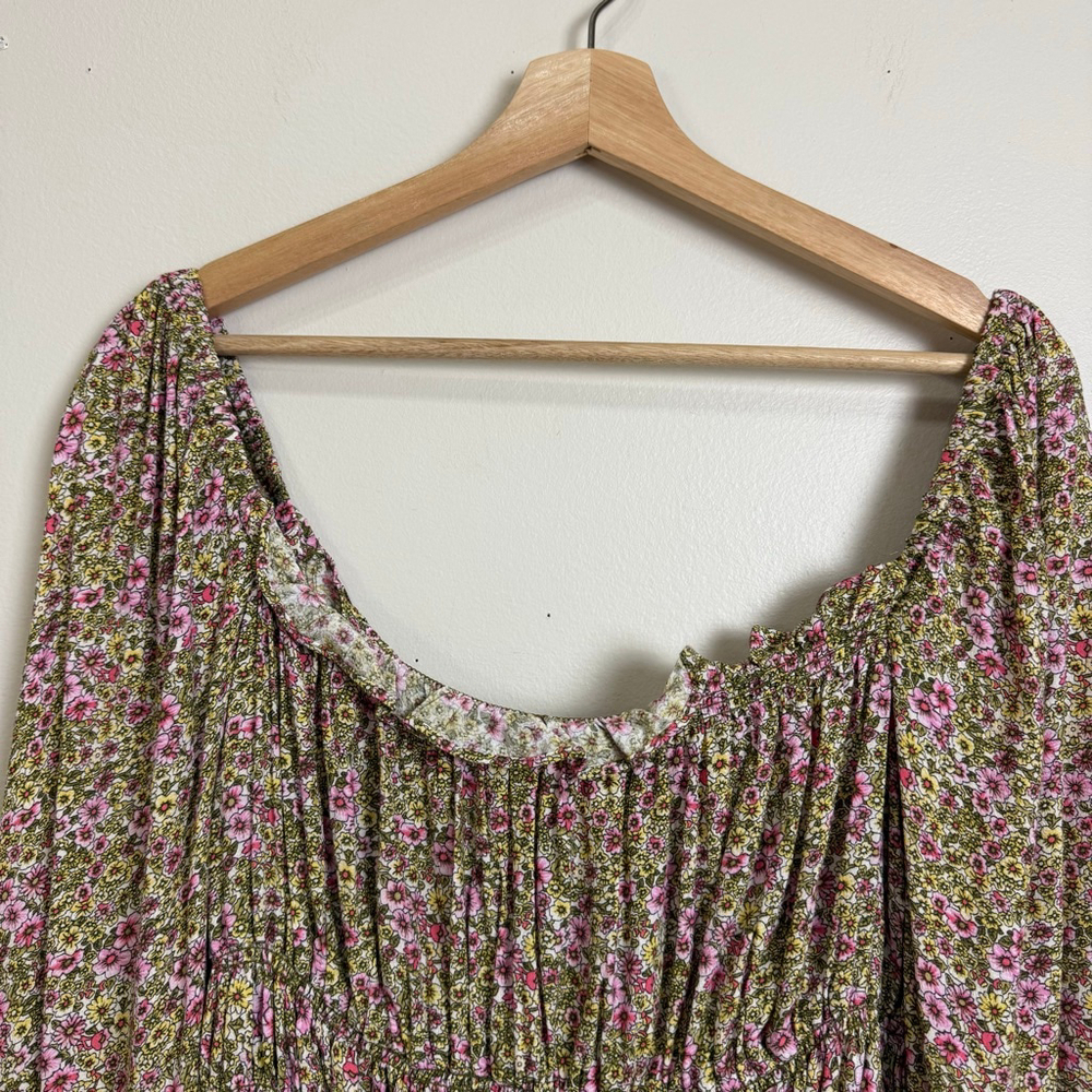 H&M Floral Top Women Size Large Longsleeves Puff Sleeves Detail Prairie Ditsy - Picture 8 of 15